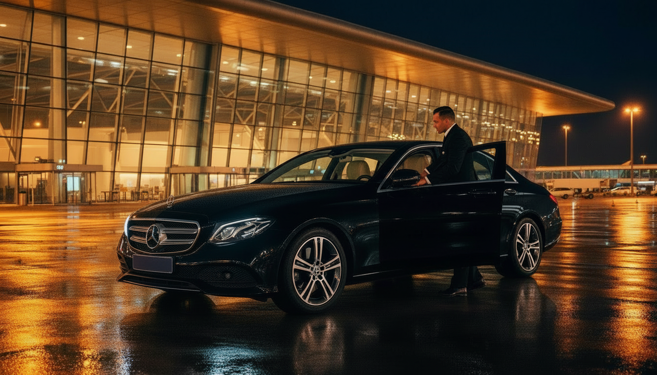 Mercedes E-Class with chauffeur at the airport